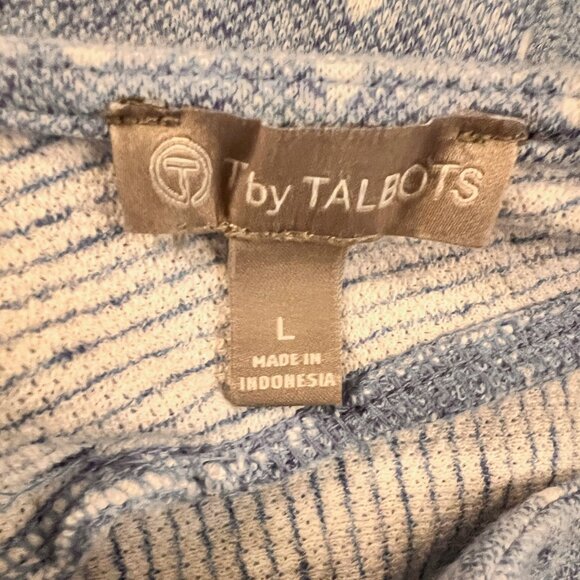 T by Talbots Twist Back Top Size Large Blue and White Jacquard Knit 3/4 Sleeves - Picture 7 of 8